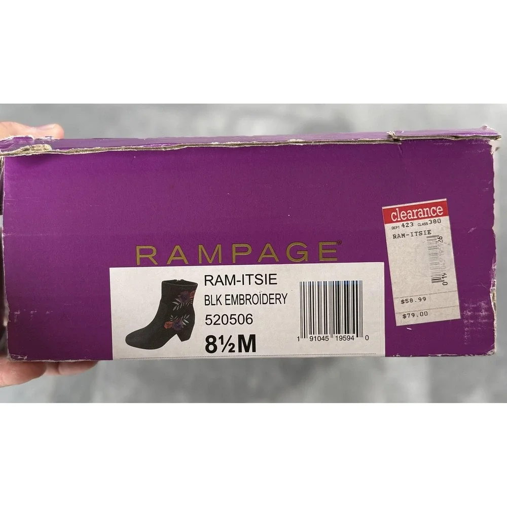 Rampage Boots Womens Size 8.5 M Black RAM-ITSIE Embroidered Floral Ankle Booties